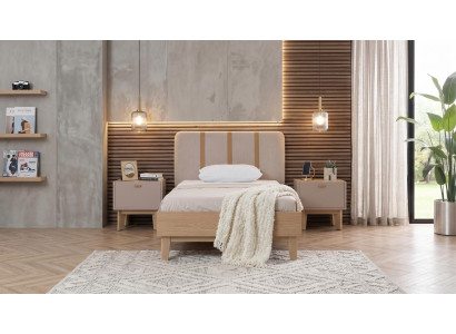 Stilvolles beiges Jugendzimmer Bett Nachttische Schlafzimmer modern hochwertig