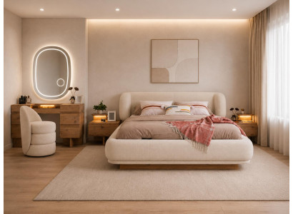 Schlafzimmer Set Bettanlage Schminkplatz Modern Beige Edel
