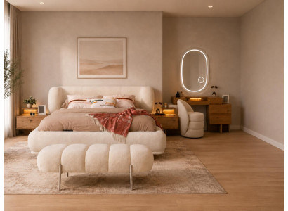 Schlafzimmer Set Bettanlage Schminkplatz Bettbank Modern Beige