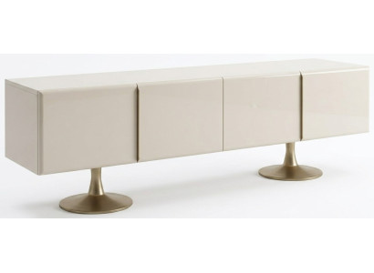 Moderner TV Lowboard Weiß Holz Metall Großer TV Schrank Wohnzimmer