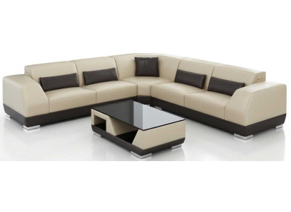 Modernes Ecksofa Beige L Form Wohnlandschaft Couchtisch Luxus Stil
