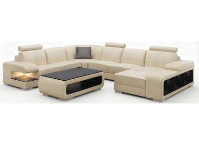 Modernes Beige Wohnlandschaft Sofa U Form Couchtisch Set Designer Möbel
