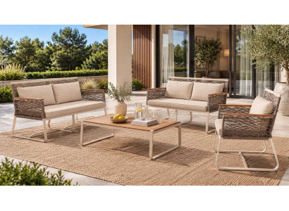 Modernes Gartenmöbel Set 2 Sofas Sessel Couchtisch Beige