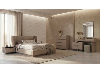 Schlafzimmer Set Bett Nachttisch Kommode Beige Modern Edel Eleganz