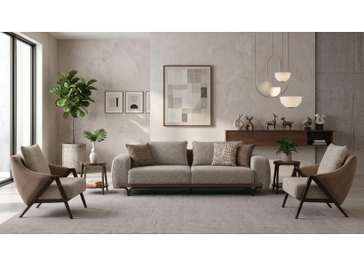 Wohnzimmer Set 3 Sitzer Sofa 2x Sessel Modern Grau Stilvoll