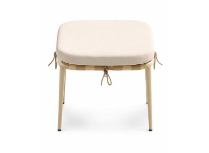 Hocker Beige Polsterhocker mit Holzgestell Terrasse Garten