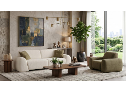 Wohnzimmer Set 3 Sitzer Sofa Sessel Modern Beige Harmonisch