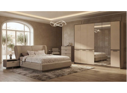 Schlafzimmer Kleiderschrank Bett Nachttisch Kommode Beige Modern