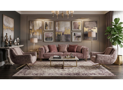 Wohnzimmer Set 3 Sitzer Sofa 2x Sessel Modern Rosa Einladend