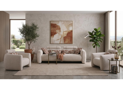 Wohnzimmer Set 3 Sitzer Sofa 2x Sessel Modern Beige