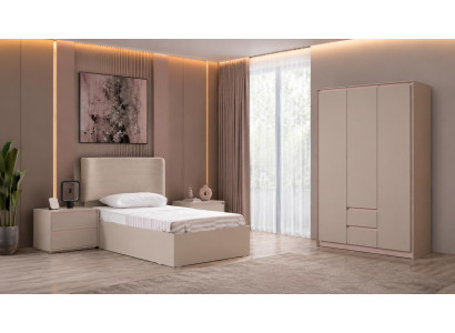 Stilvolles beiges Jugendzimmer Bett Kleiderschrank Nachttische Mädchen