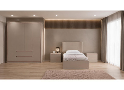Modernes beiges Jugendzimmer Bett Kleiderschrank Nachttische Mädchen Teenager