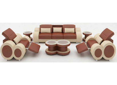 Braune Sitzgruppe 3 Sitzer Sessel Rundtische Moderne Lounge Garnitur