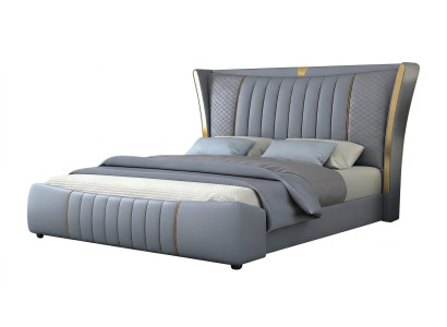Bett Doppelbett Polsterbett Grau Modern Elegant Stilvoll Edel Gold