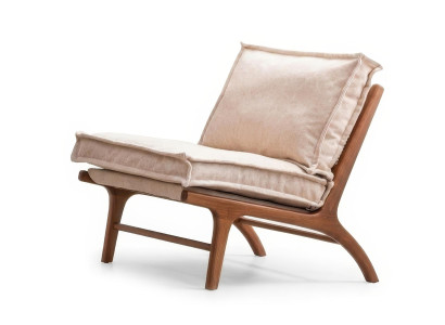 Sessel Modern Beige Bequem Lounge Massivholz Polstersessel Design