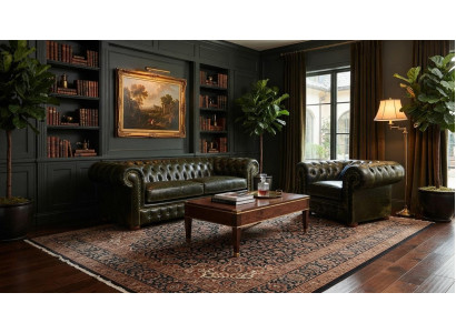 Grüne Chesterfield Designer Sofagarnitur Ledercouch Relaxsessel