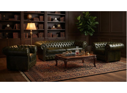 Dreisitzer Chesterfield Sofa Zwei Sessel Kunstleder Modern Elegant