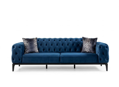 4-Sitzer Sofa Blau Textil Holz Modern Einfarbig Zeitgenössisch Chesterfield