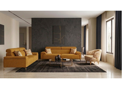 Modernes Sofagarnitur Set 3+3+1 Sitzer Polstergarnitur Gelb Luxus