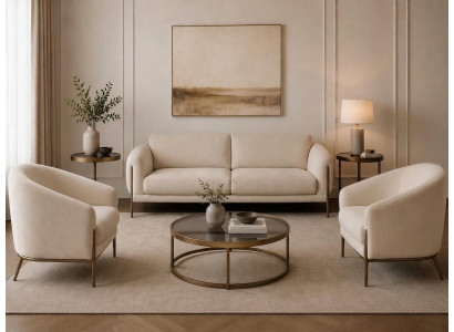 Sofa Set 3+1+1-Sitzer Beige Textil Edelstahl Modern Zeitgenössisch