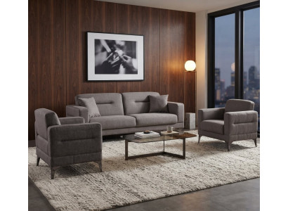 Elegantes Wohnzimmer-Set Schlafsofa 2x Schlafsessel Grau Metallbeinen