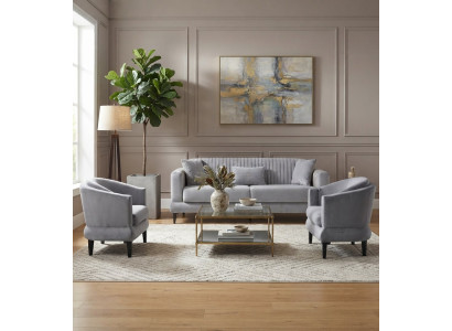Elegantes Wohnzimmer-Set 2x Schlafsofa Sessel Farbe Grau Material Samt