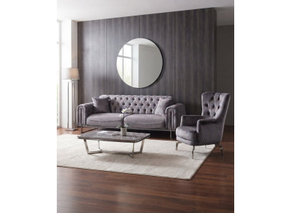 Wohnzimmer-Set 3-Sitzer-Sofa Sessel Hoher Rückenlehne Metallbeinen