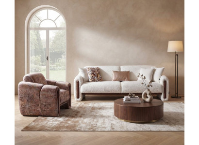 Wohnzimmer-Set Schlafsofa Sessel Geräumigermit Holzelementen