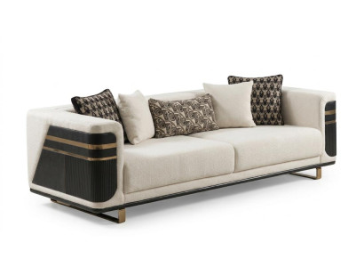 Modernes 3-Sitzer Sofa Beige Armauflagen Golddetails Couch Polster