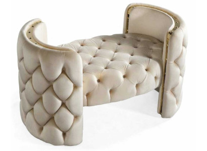 bankBeige Sitzbank Kunstleder Polsterbank Lounge Möbel Holzgestell Modern