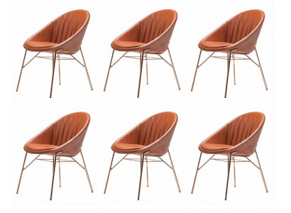 6 Esszimmerstühle Cognac Kunstleder Metall Kupfer Modern Retro Design