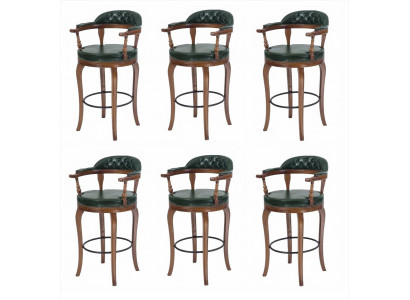 6er-Set Barhocker Grün Leder Armlehnen Chesterfield Vintage Klassisch