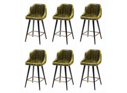 6er-Set Barhocker Grün Leder Schwarz Gold Vintage Industrial Modern