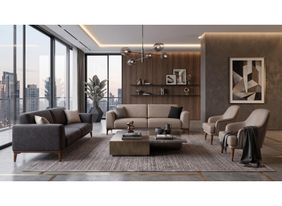 Sofagarnitur Zwei Dreisitzer Zwei Sessel Kunstleder Premium