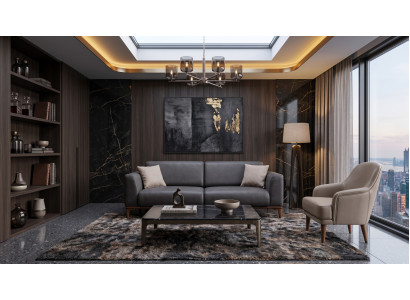 Lounge ensemble Dreisitzer Sessel Kunstleder Grau Beige Komfort