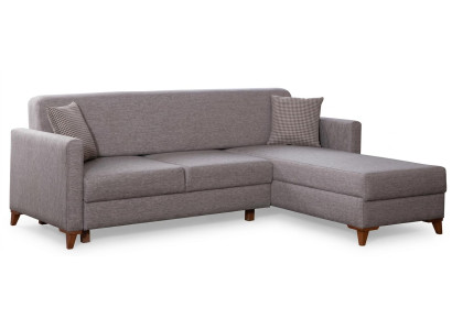 Skandinavisches Ecksofa Grau Recamiere Holzfüße Zierkissen