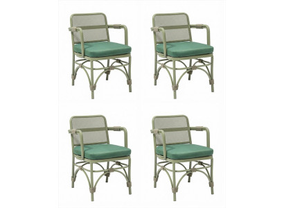 4x Gartenstuhl Armlehanstuhl Set Grün Metall Textil Outdoor Modern
