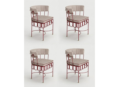 4x Stühle Beige Rot Gepolstert Textil Metall Vintage Modern Design