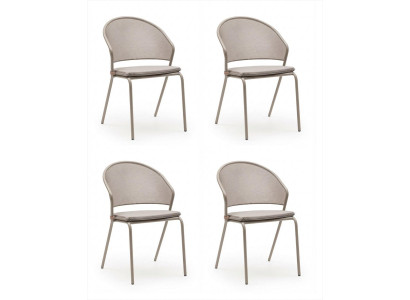 4x Stühle Grau Gepolstert Textil Metall Rückenlehne Modern Design