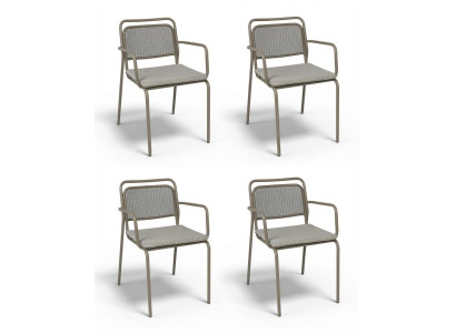 4x Stühle Beige Textil Metall Gepolstert Rückenlehne Modern Design