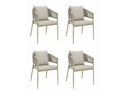 4x Stühle Beige Modern Textil Metall Esszimmer Balkon Garten Lounge
