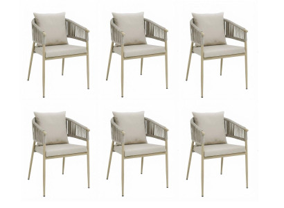 6x Stühle Beige Modern Textil Metall Esszimmer Balkon Garten Lounge