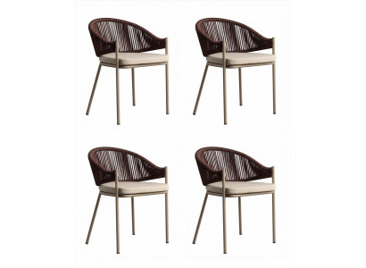 4x Esszimmerstuhl Beige Dunkelbraun Modern Textil Metall Geflecht