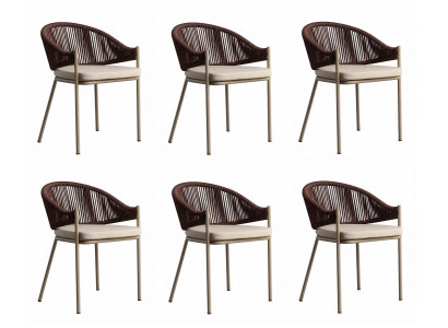 6x Esszimmerstuhl Beige Dunkelbraun Modern Textil Metall Geflecht