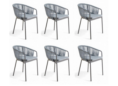 6x Esszimmerstühle Grau Modern Textil Metall Geflecht Lounge Stühle