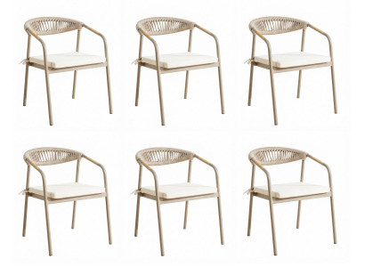 6x Stühle Beige Esszimmerstuhl Polsterstuhl Metall Textil Korbgeflecht