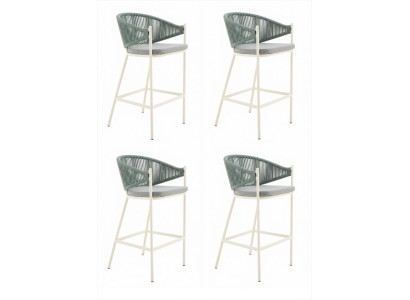 4x Barhocker Salbeigrün Weiß Metallgestell Geflecht Modern Grau Textil