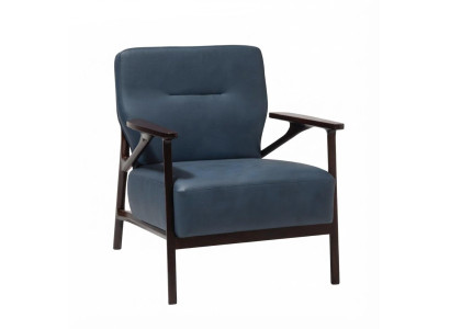 Blauer Polstersessel Modern Holz Schwarz Armlehnen Design Lounge Möbel