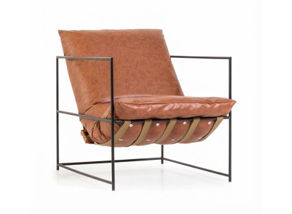 Braun Loungesessel Vintage Design Schwarzes Metallgestell Polsterstuhl
