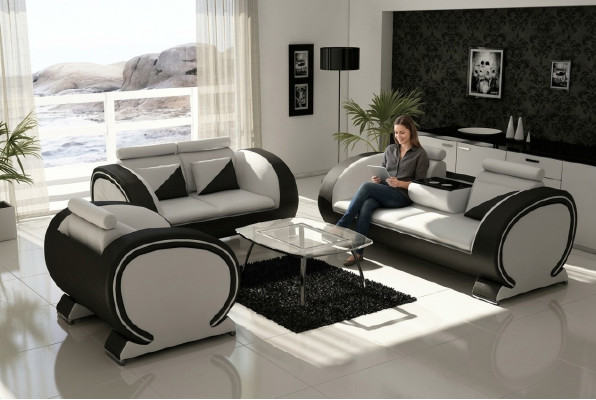 Leather sofa with bar function designer set couch sofa 3-seater relax couch